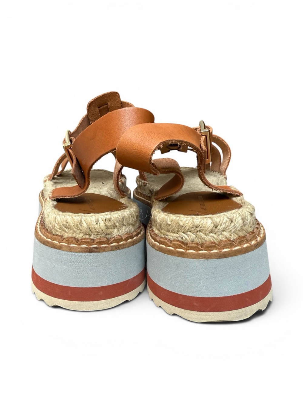 Anthropologie Sporty Platform Sandals in Honey Tan Brown Leather / Raffia size 9 - Picture 7 of 11